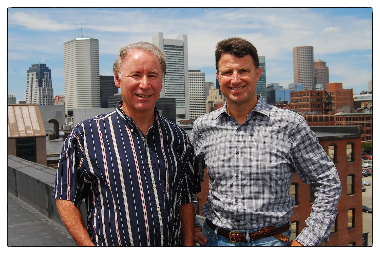 Doug Bennett and Jim Rattray, overlooking Boston's Financial District. Photo by Rod Smith.
