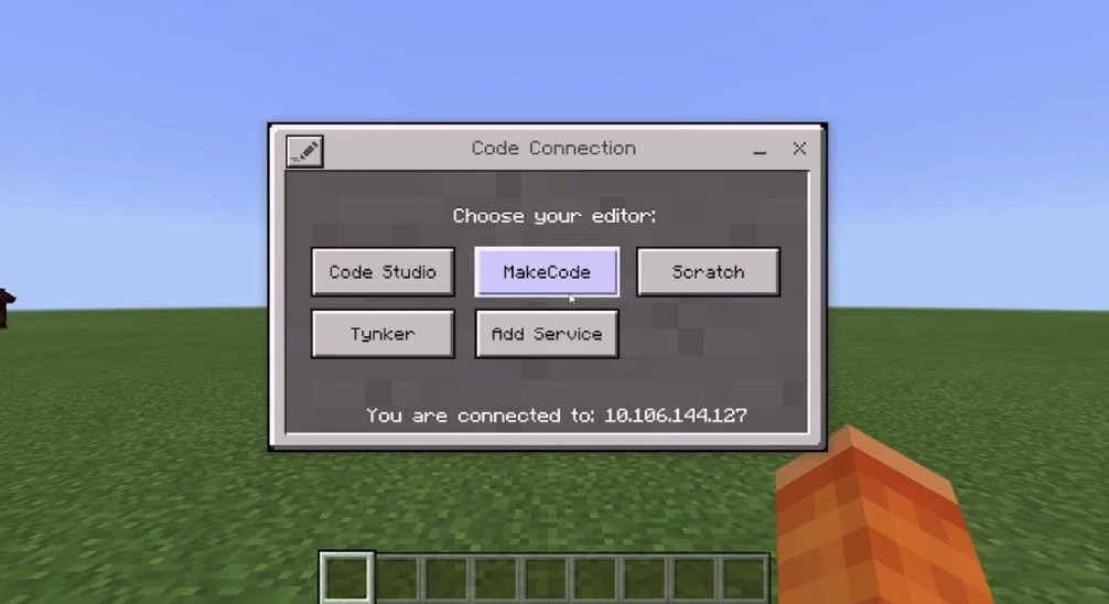 opening screen of code connection once you've made the server link