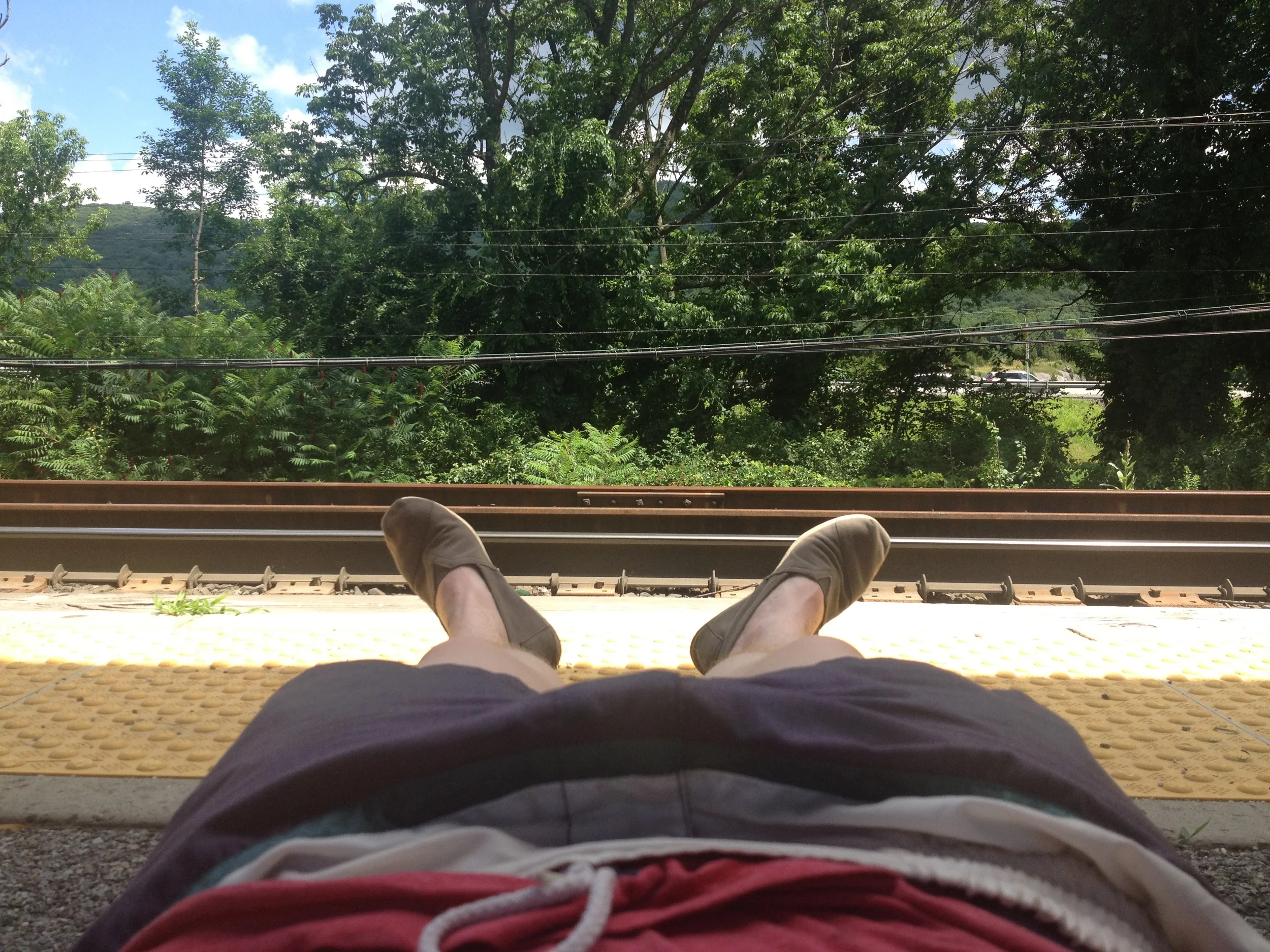 waiting on the train, exhausted