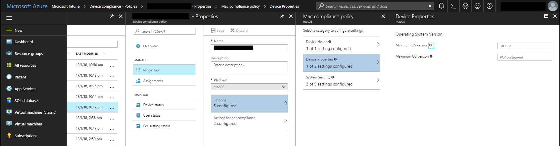 Setting the minimum macOS version in a compliance policy.