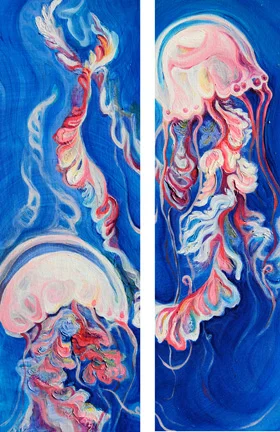 Luminous Bloom Diptych oil on canvas 24" x 16"