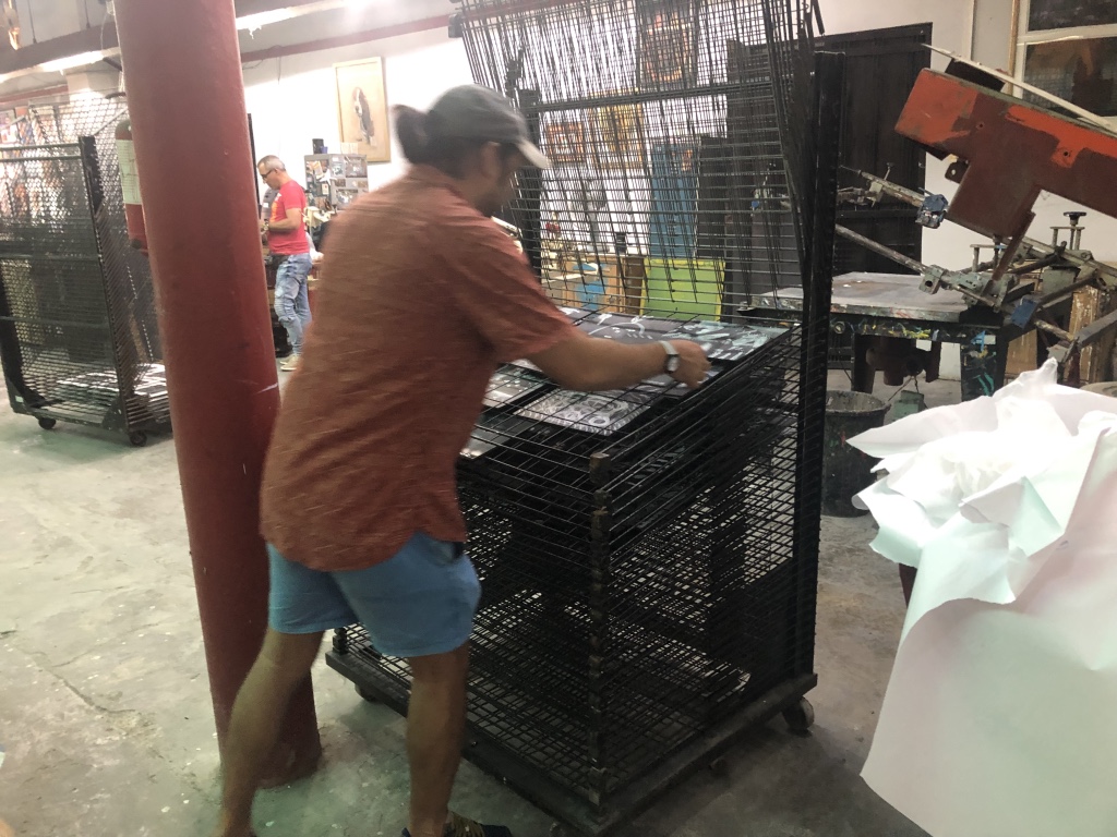 The drying rack. We created 320 A4 artworks.
