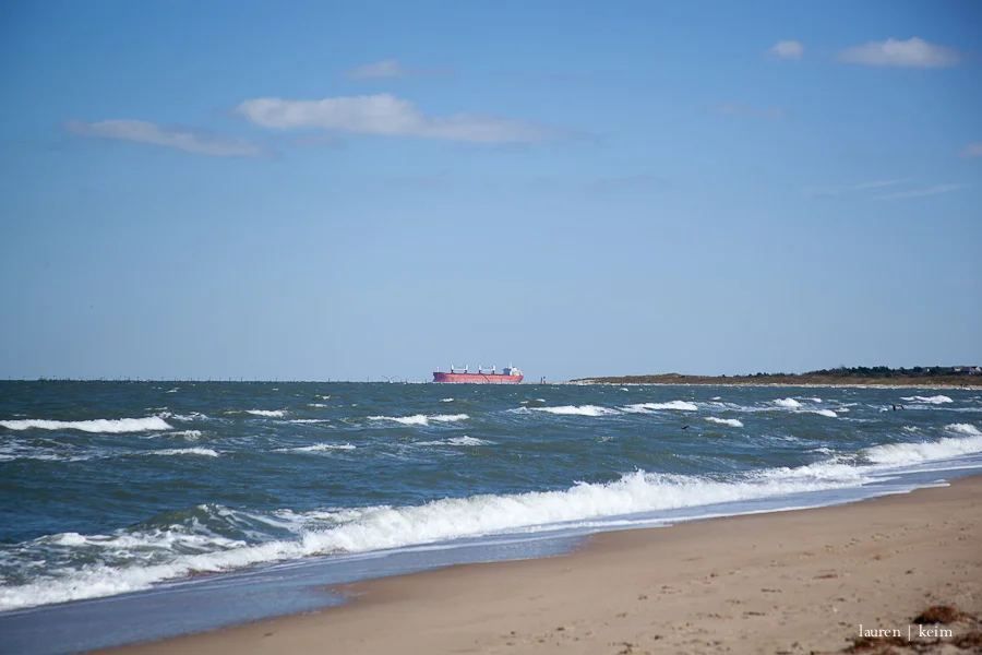 A tanker ship rounds Cape Henry and heads to Norfolk, likely to the spot I can see from where I take all the shots from our river.