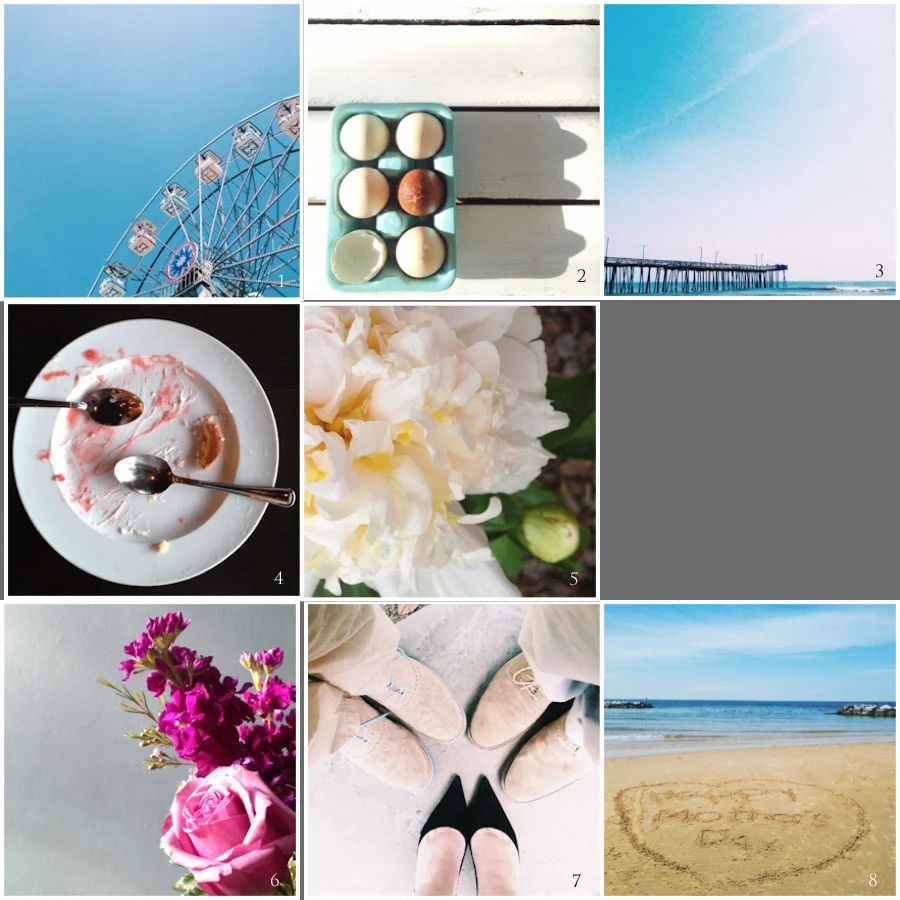 1. wonder wheel | 2. empty | 3. horizon | 4. whiskey kitchen | 5. neel's garden | 6. mother's day bouquet | 7. my hearts | 8. mother's day shout out