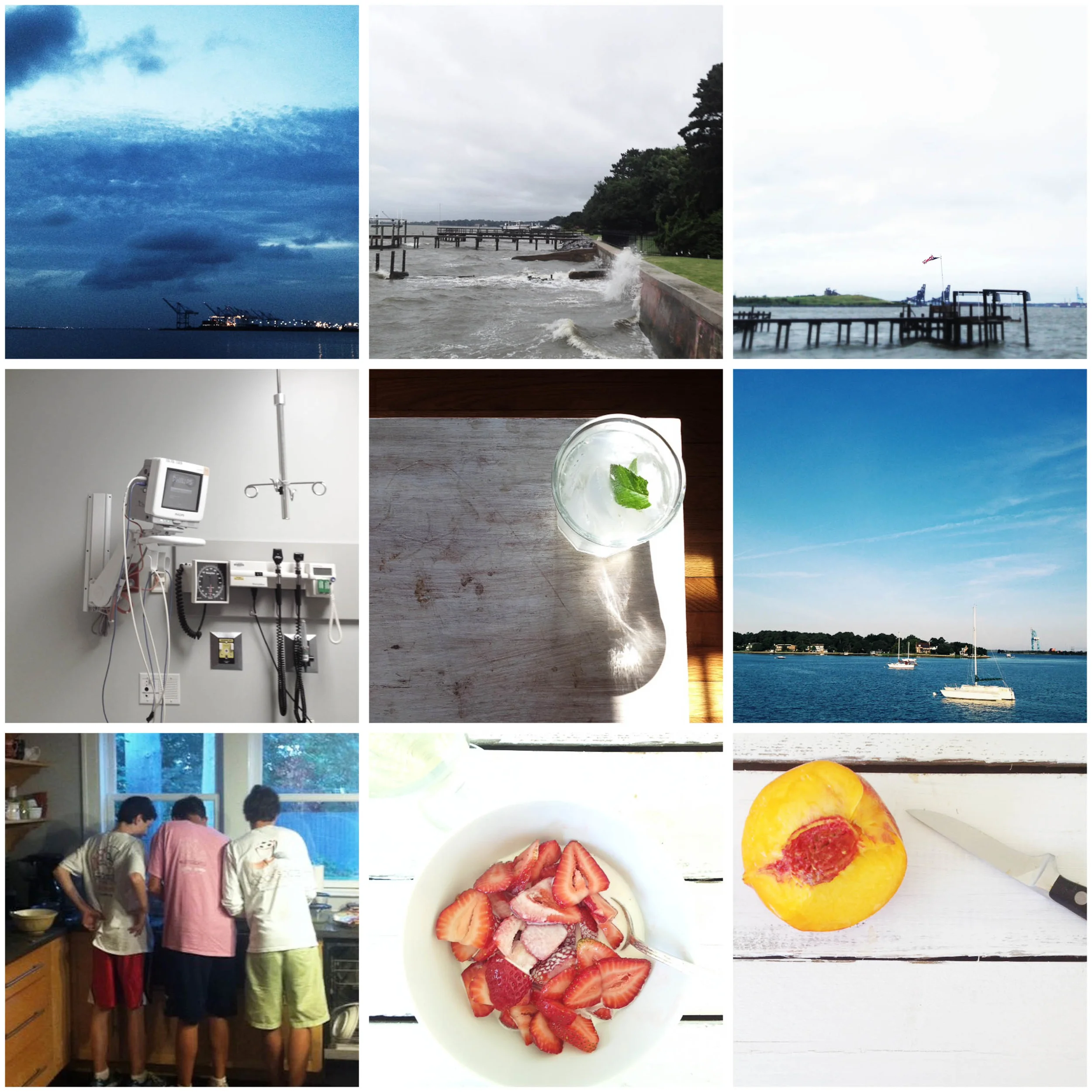 Row 1 : Nightfall, waiting on Arthur | Arthur's impact | Arthur moves out; Row 2 : How I spent my 4th of Jul | medicinal | clear skies ahead | Row 3 : All hands on deck | Breakfast at Wimbledon | summer on a plate