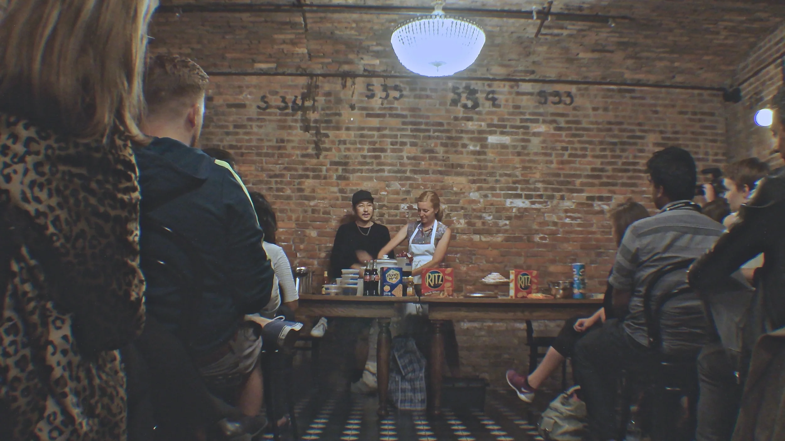 Danny Bowien and Christina Tosi making the icebox cake.