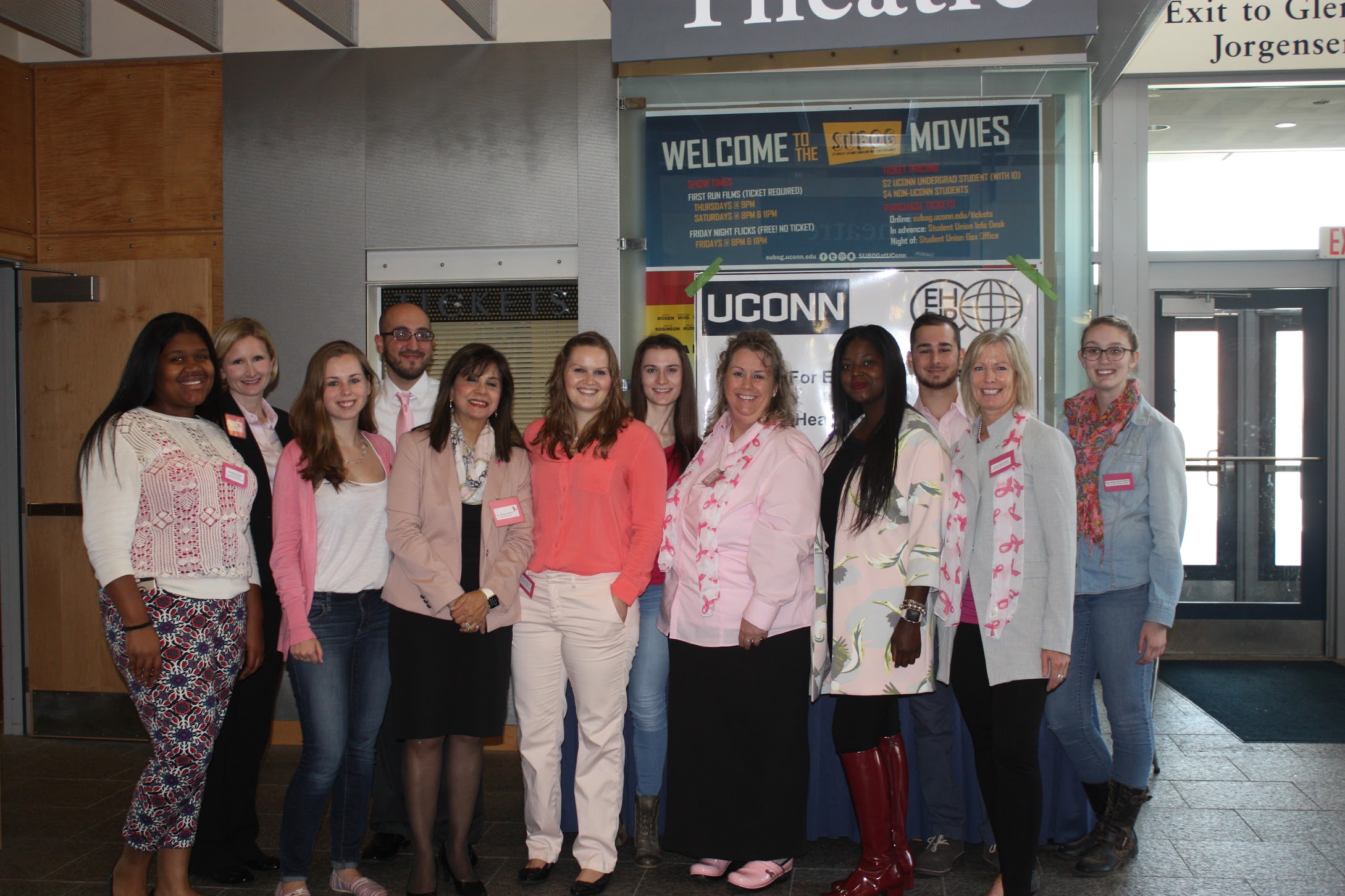 Volunteer and professors who coordinated the even wearing pink to support breast cancer awareness month. Photo Credit to Melissa Depaolo. 