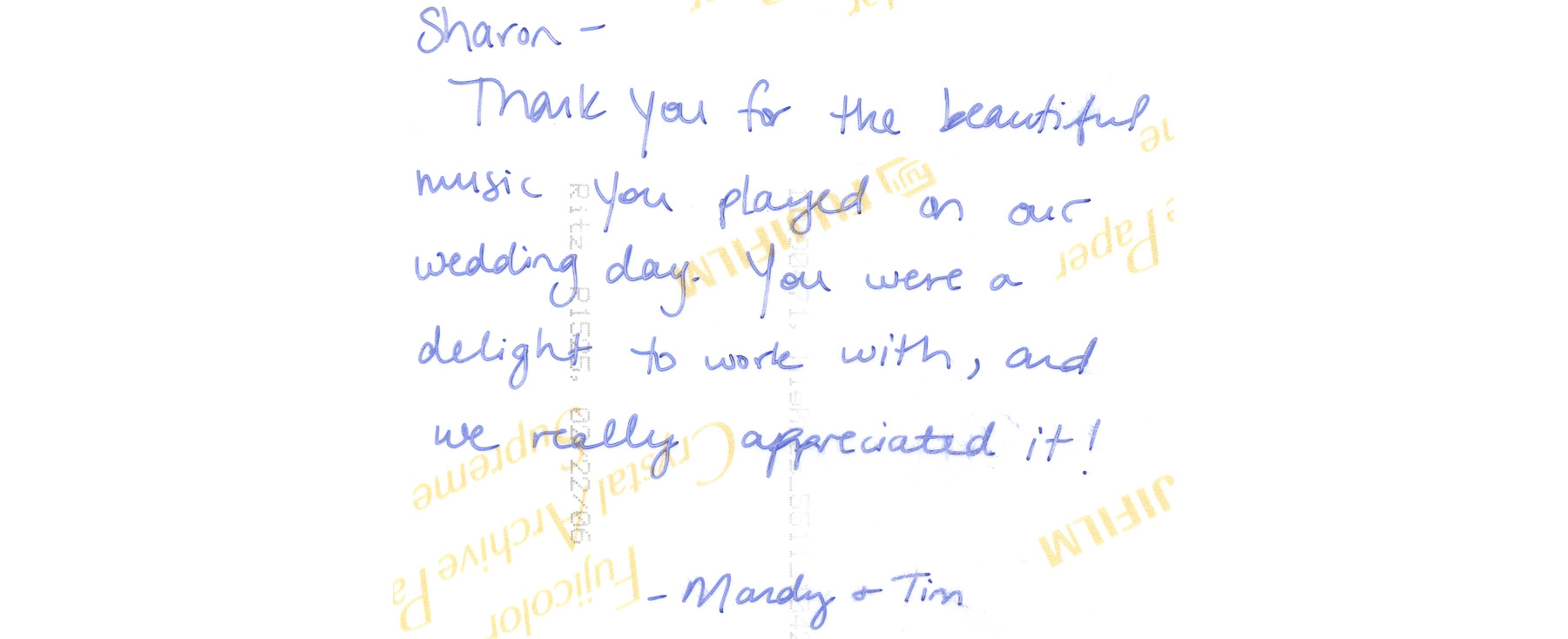 Thank you note from happy wedding couple