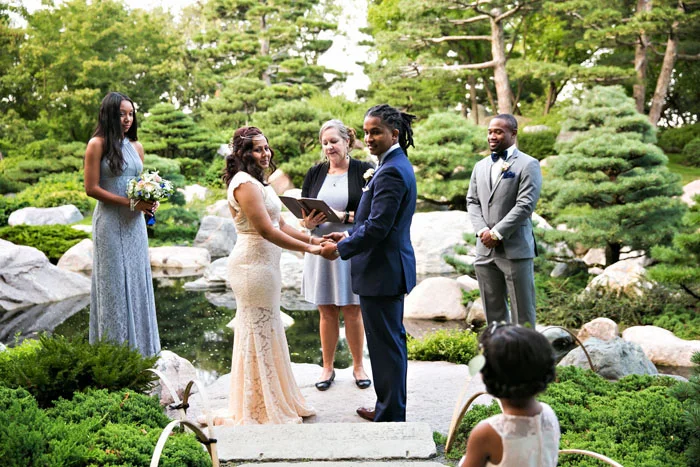 Wedding Vows at the Japanese Garden Como Conservatory. Rev. Susan Lee-Wright. Photo Credit: Lauren B. Photography