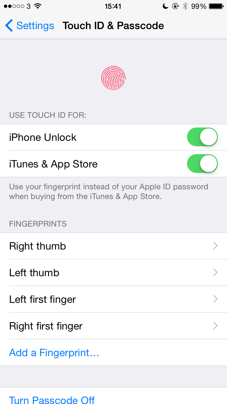 Touch ID Settings