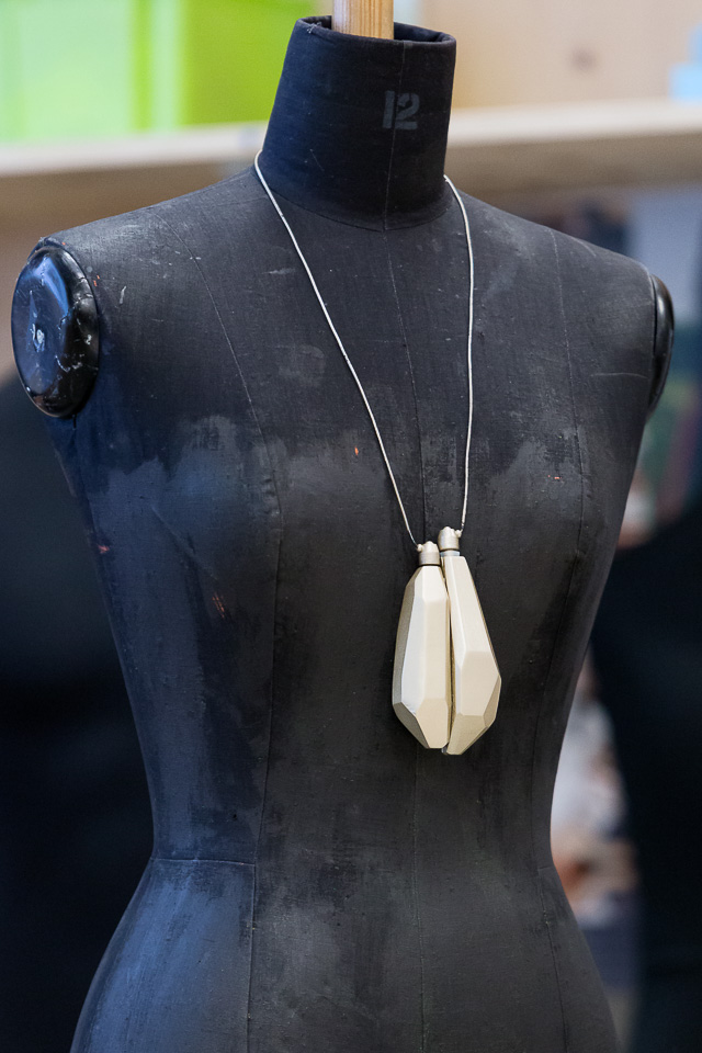 The winning design - Spectra - is a necklace which scans colours and textures, transforming them into sounds. The user can "collect" sounds to create a kind of music as a way to document their experiences of a place.