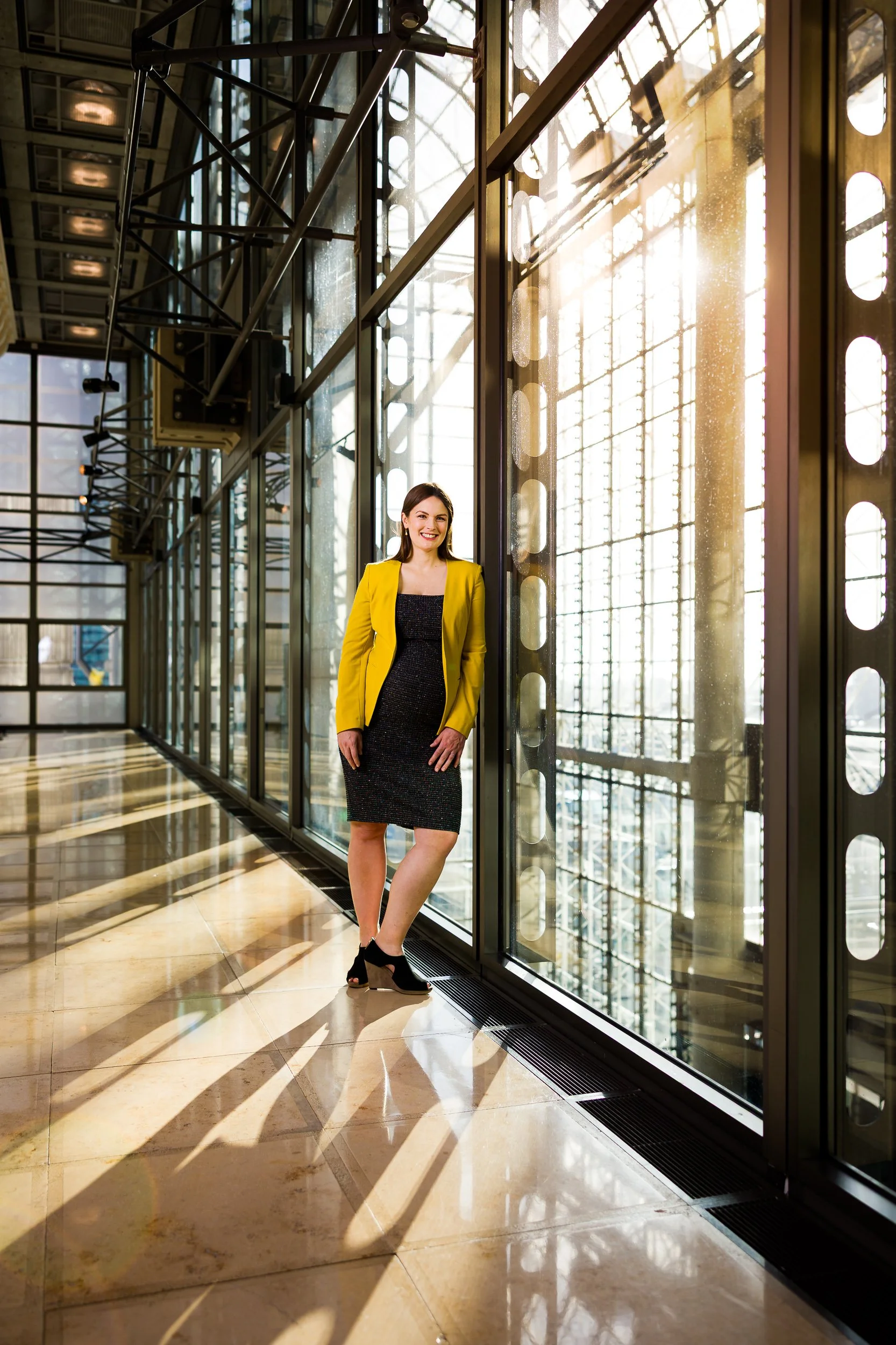 A woman in an office space in London