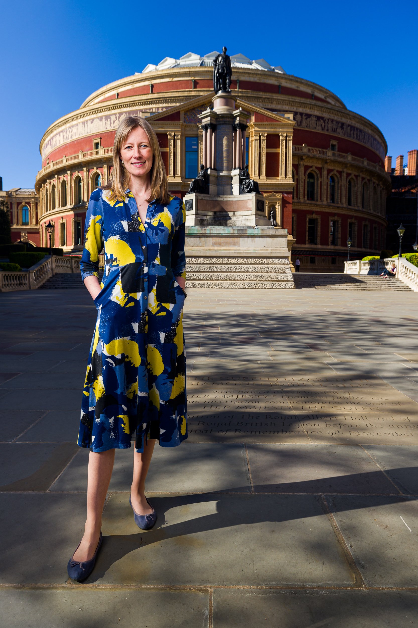 Professor Daisy Fancourt in front of The Royal Albert Hall