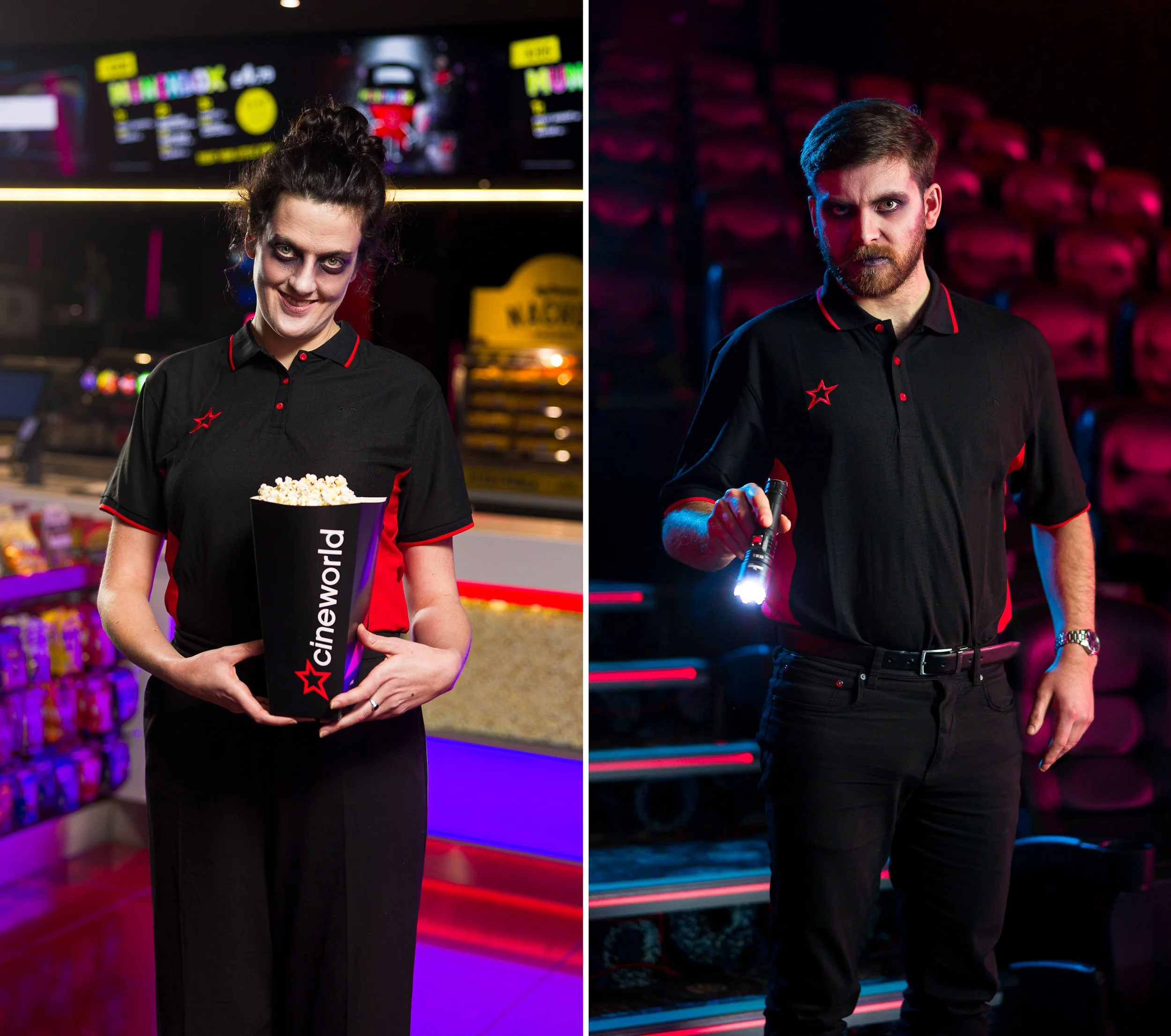Cinema staff at Cineworld with makeup designed to make them look undead