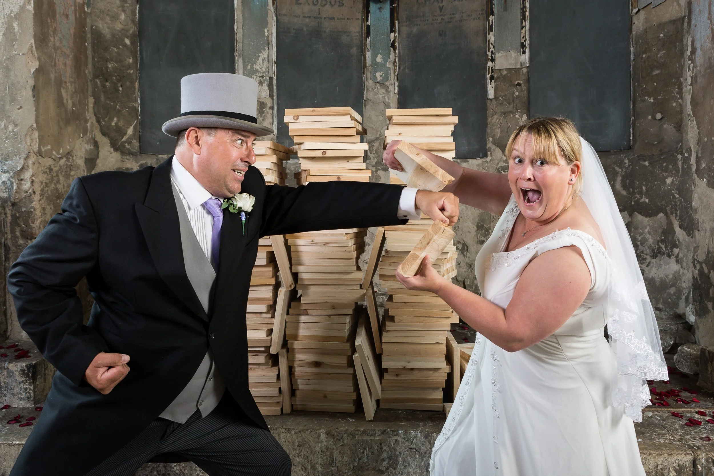 Guinness World Record Holders Lisa and Chris Pitman smash wooden boards