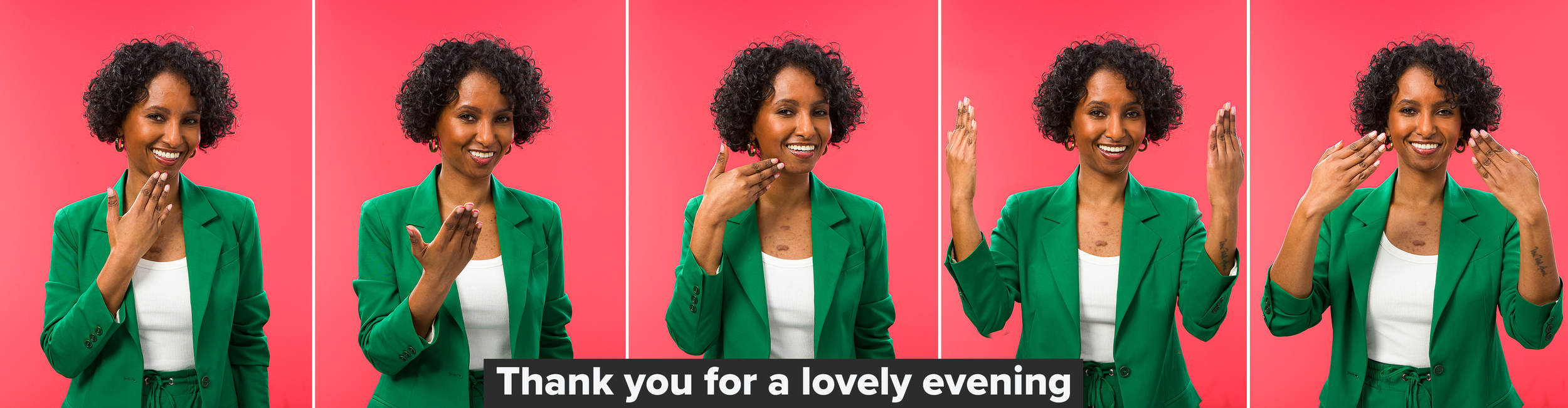 Deaf influencers and twins Hermon and Heroda teaching BSL for "Thank you for a lovely evening."