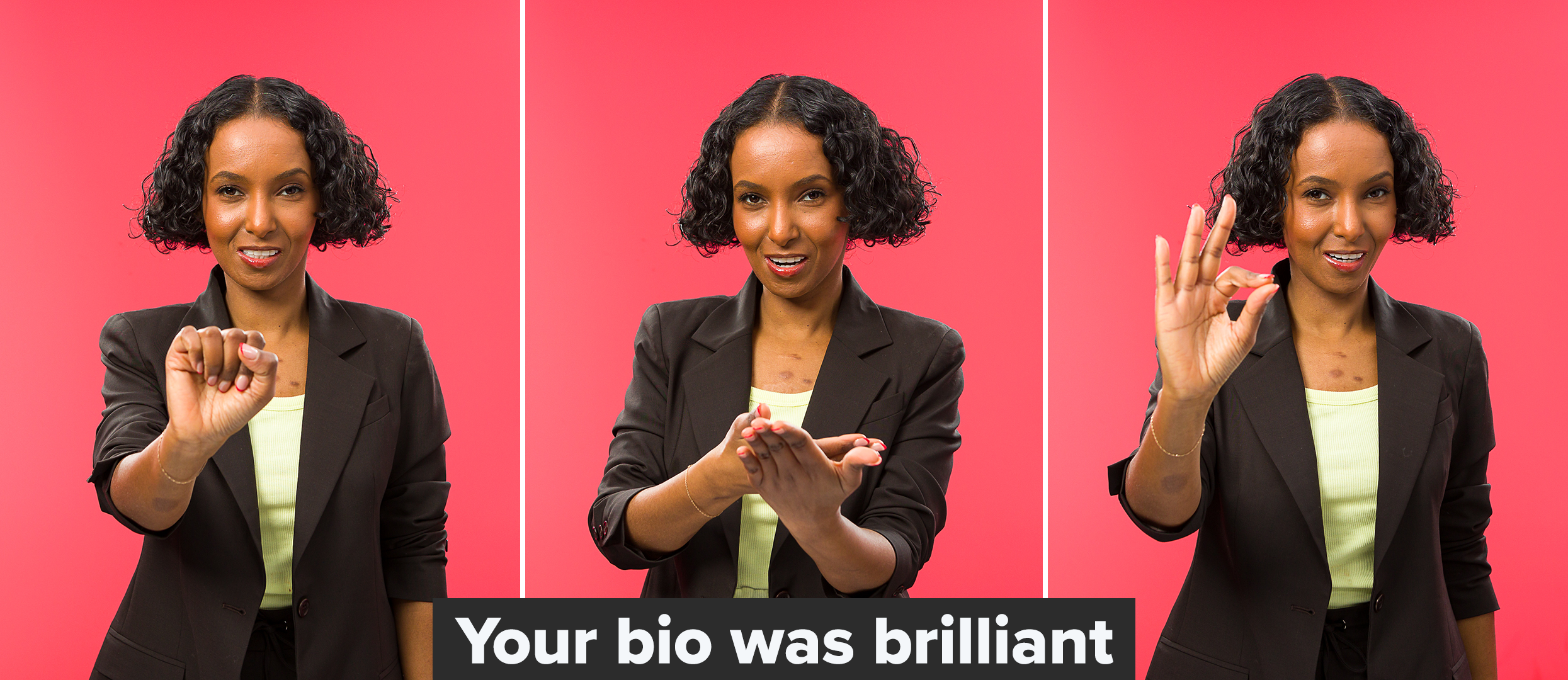 Deaf influencers and twins Hermon and Heroda teaching BSL for "Your bio was brilliant."