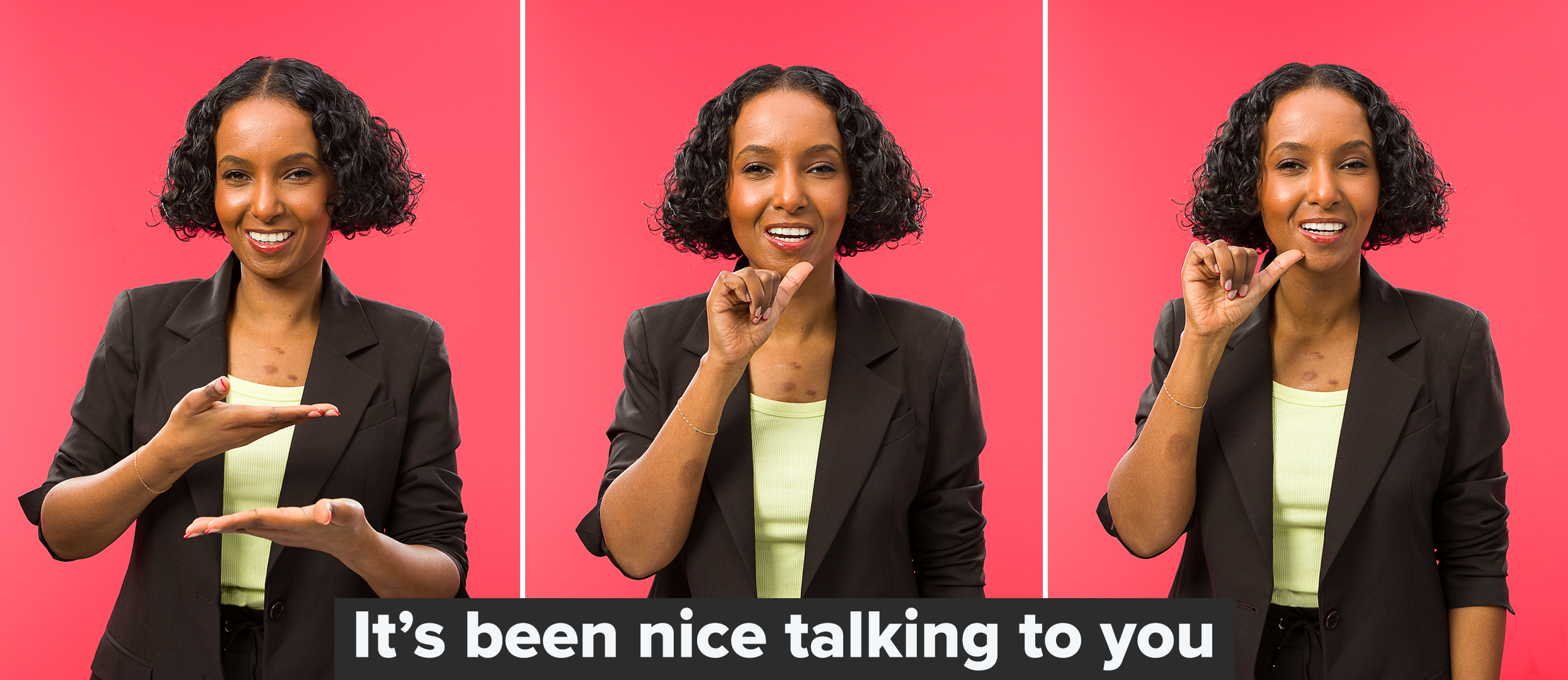 Deaf influencers and twins Hermon and Heroda teaching BSL for "It's been nice talking to you."