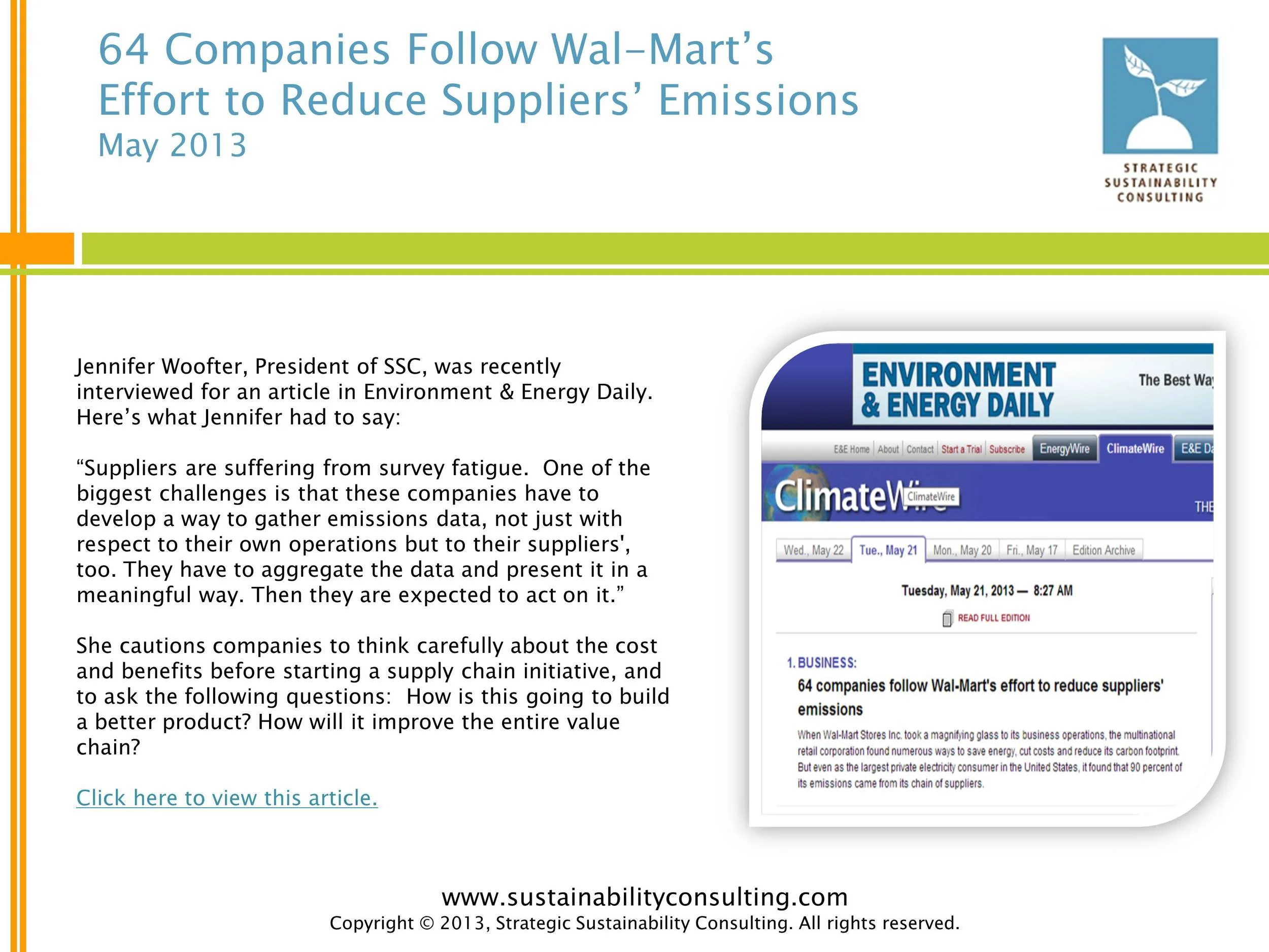 64 Companies Follow Wal-Mart’s Efforts to Reduce Supplier Emissions