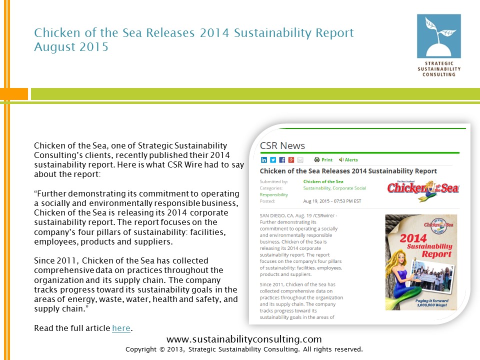 Chicken of the Sea Releases 2014 Sustainability Report