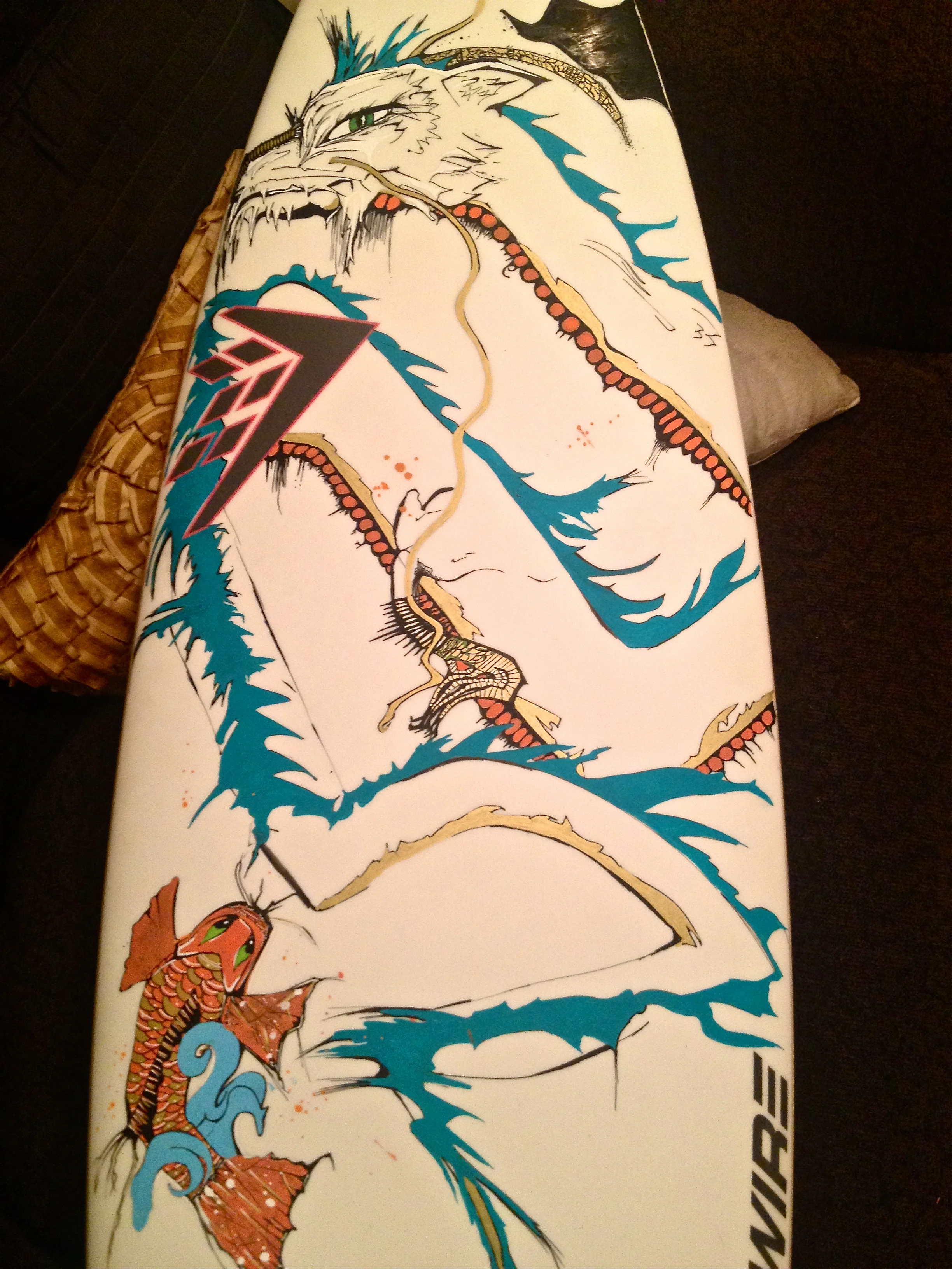Work in progress, FireWire surfboard Kellie Thomas-Walker ART