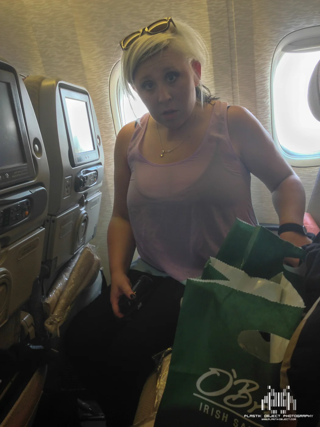 Oh how the mighty have fallen. Shelby showing her disappointment in being moved back to economy.