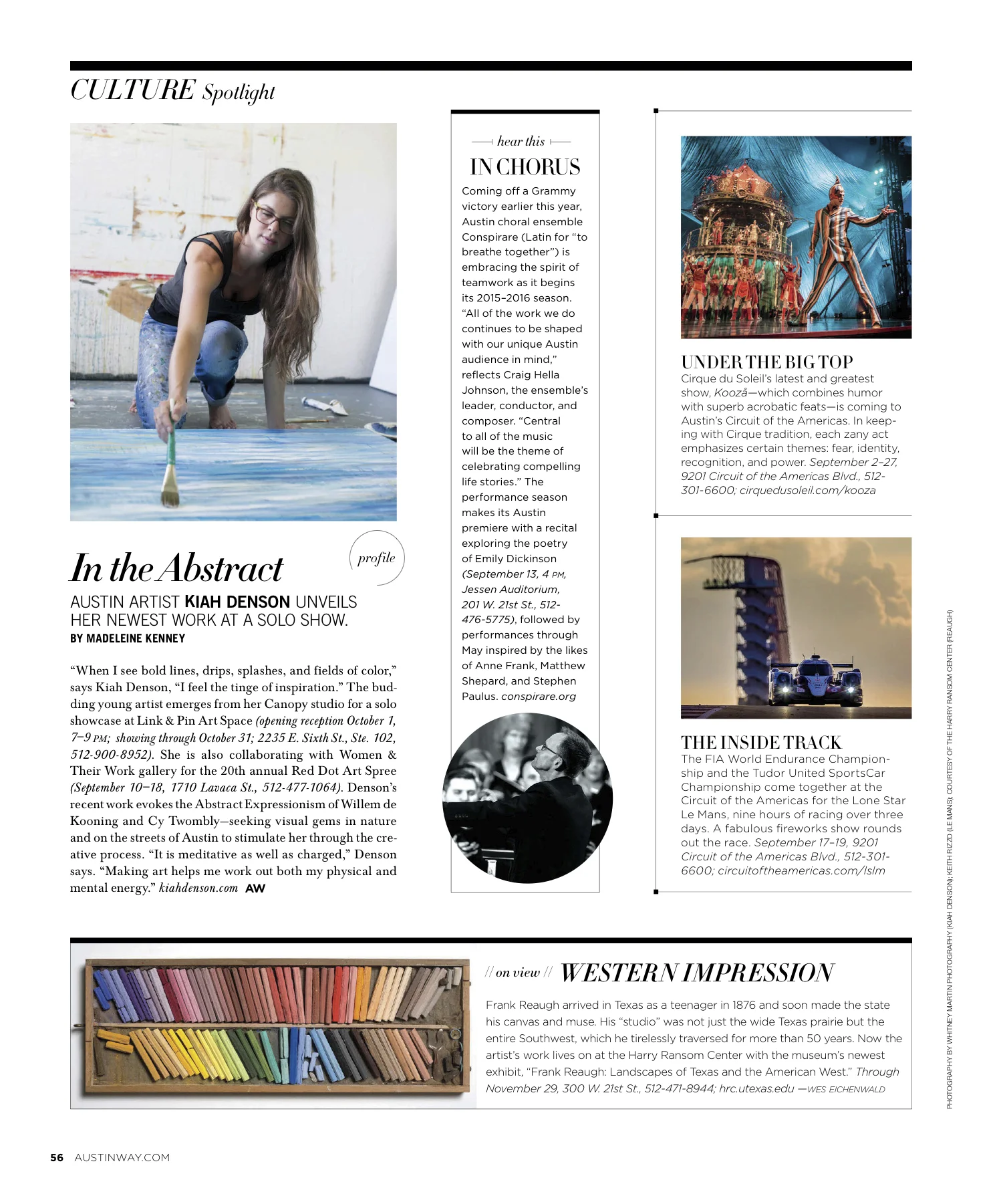 Culture Spotlight Profile, Austin Way Magazine , Fall 2015