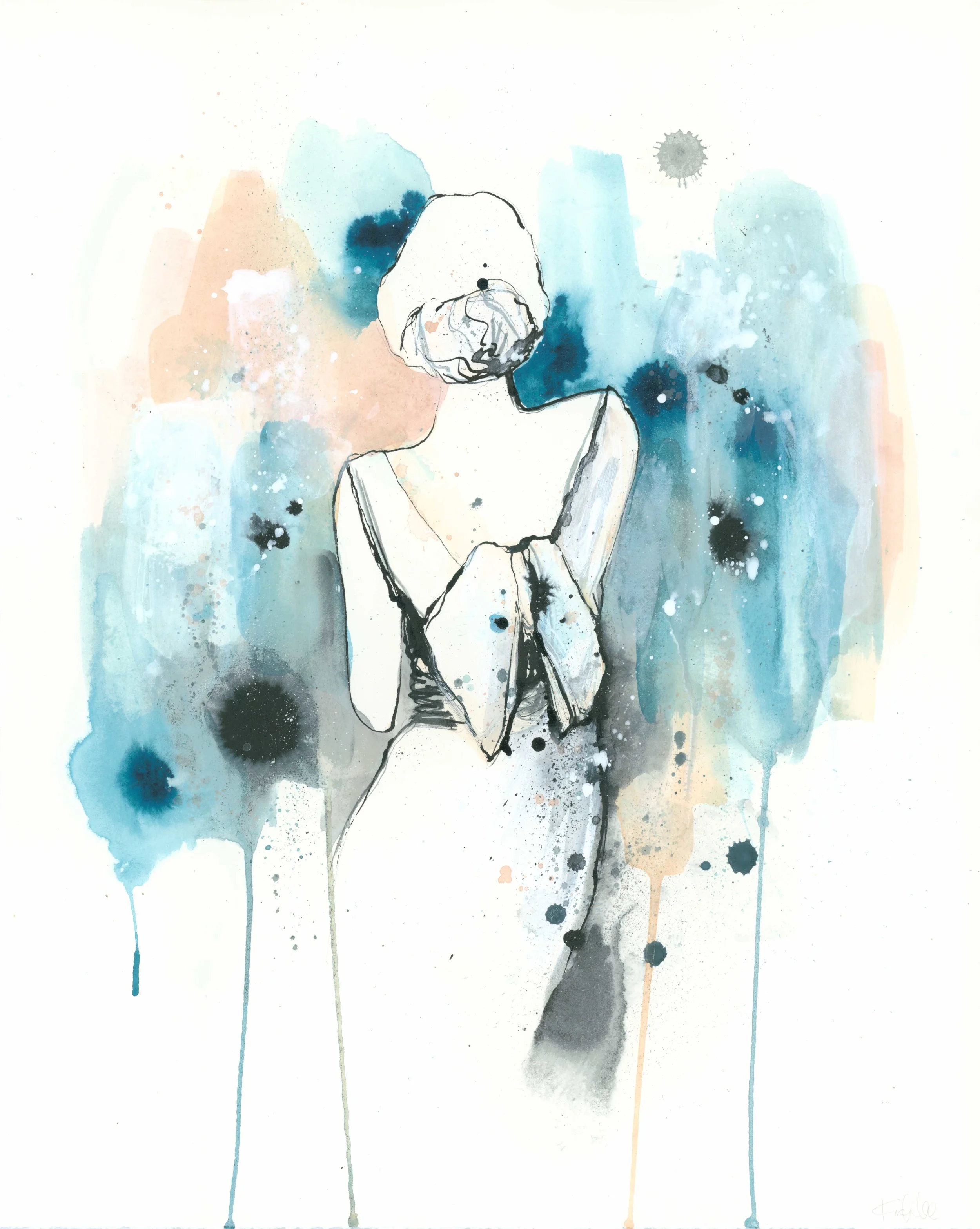 "Lady 1" ink, pen & acrylic on paper 20 x 16 2017 SOLD (commission)