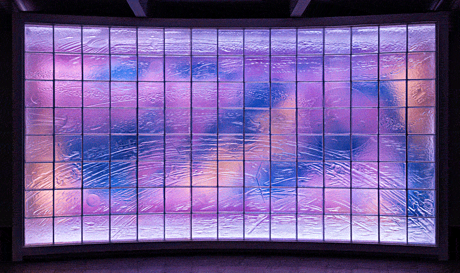 Orbit 1987. Cast glass, paint on board, steel. 9 x 16 feet. Toledo Museum of Art, Toledo, OH. Formerly at the Rainbow Room, Rockefeller Center, New York, NY