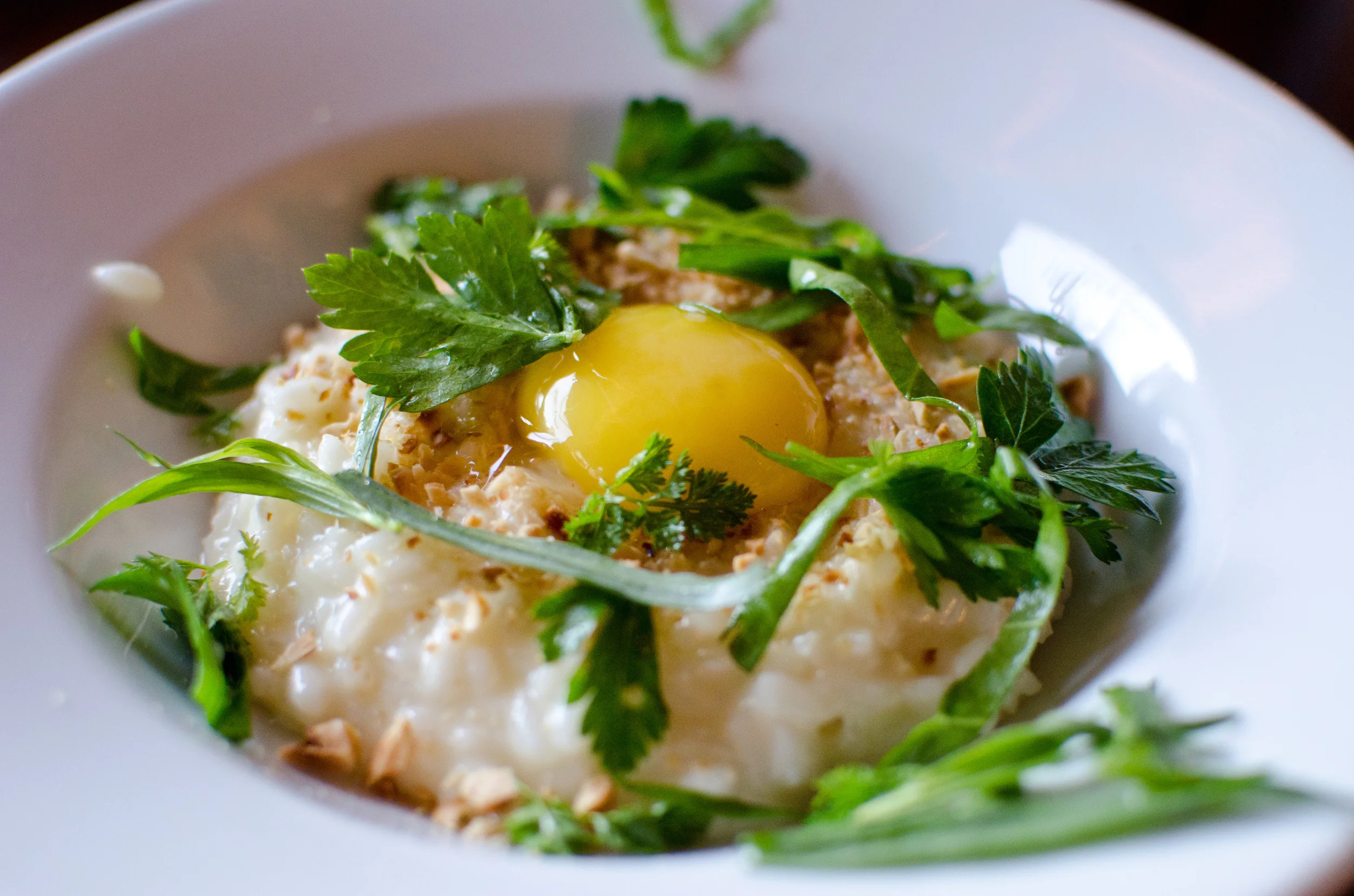 Risotto, hazelnut, egg yolk, herb salad