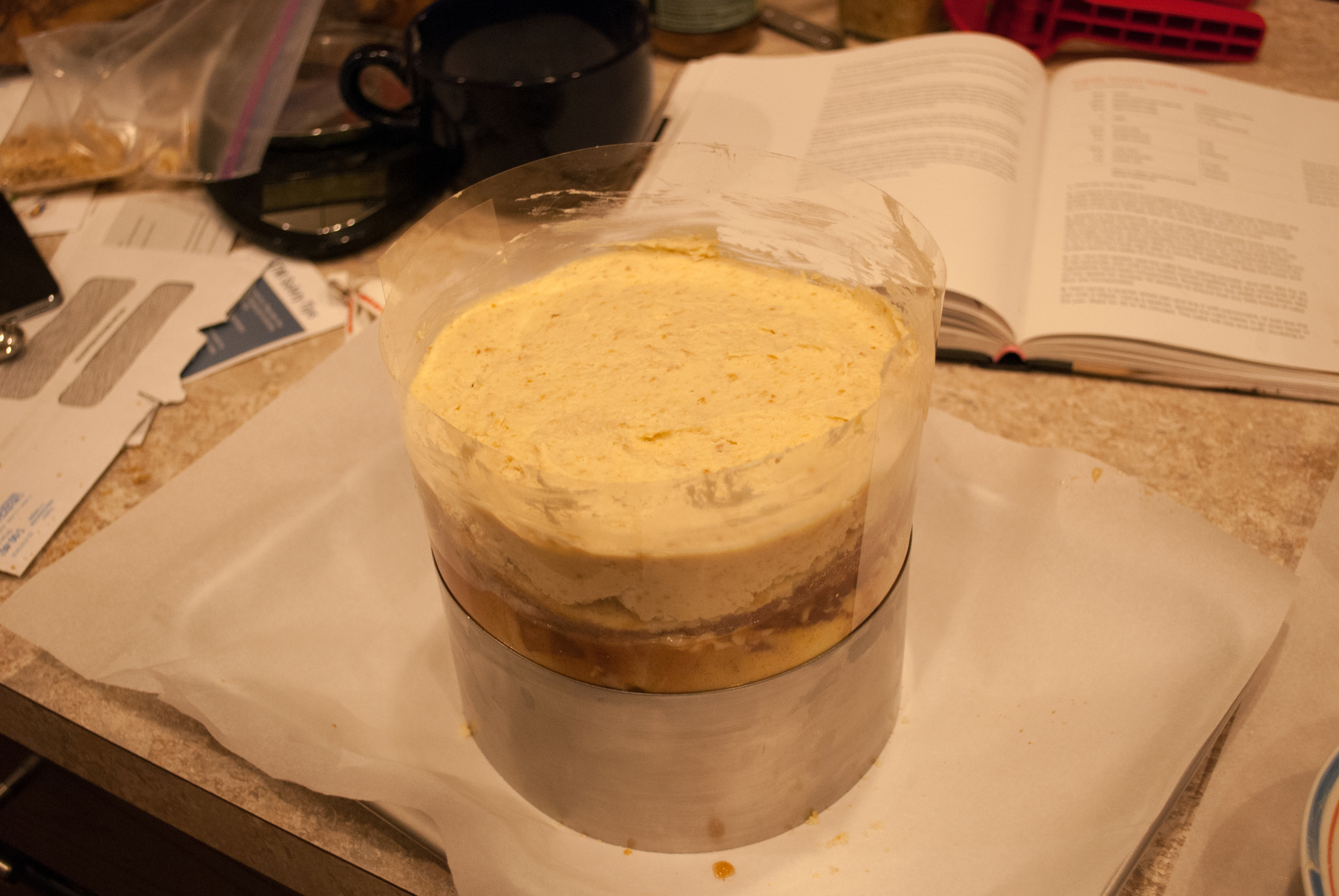 Add the frosting to the top of the cake