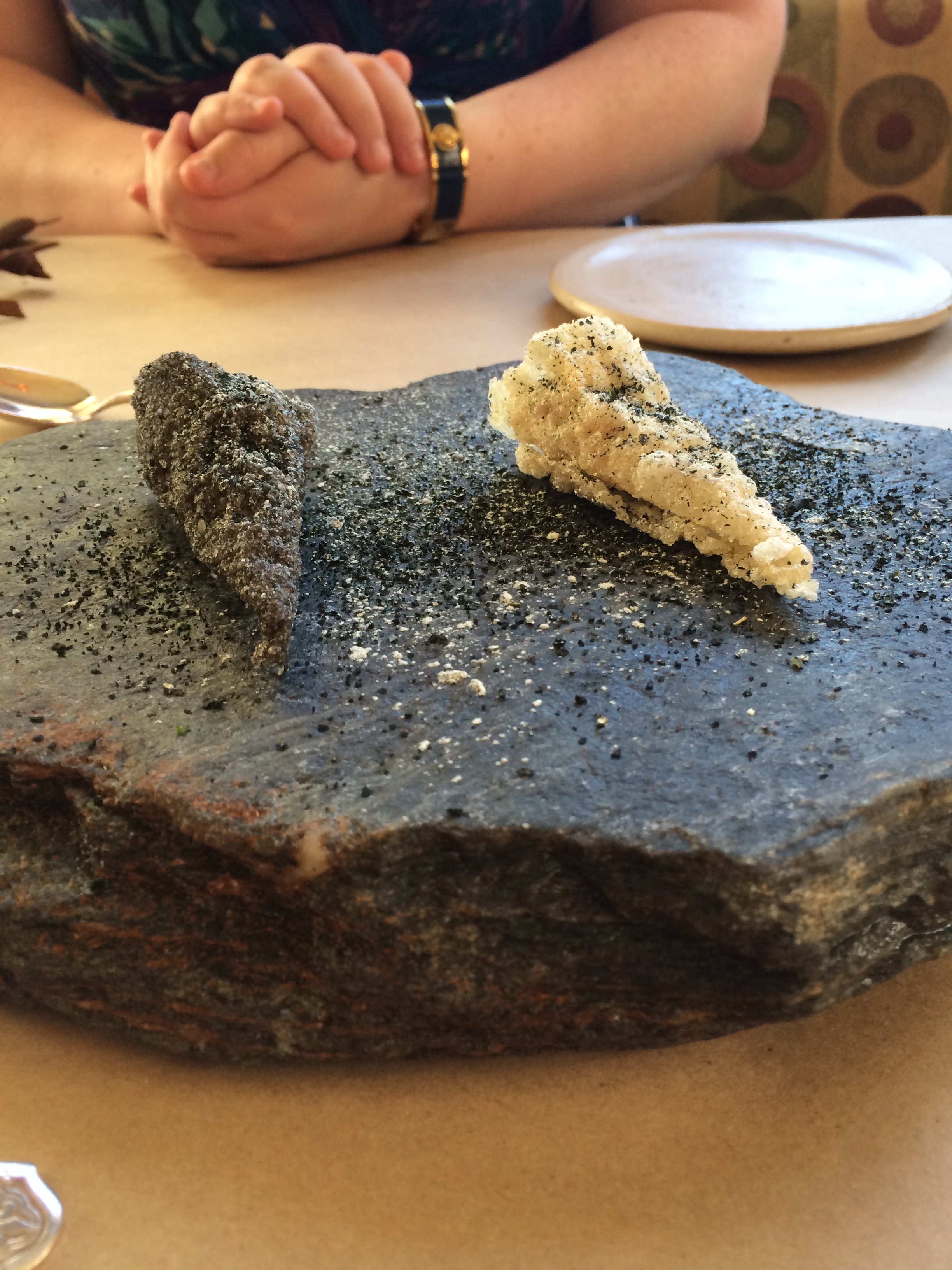 Halibut skin, Chicharrón style. Darker is from the belly. 