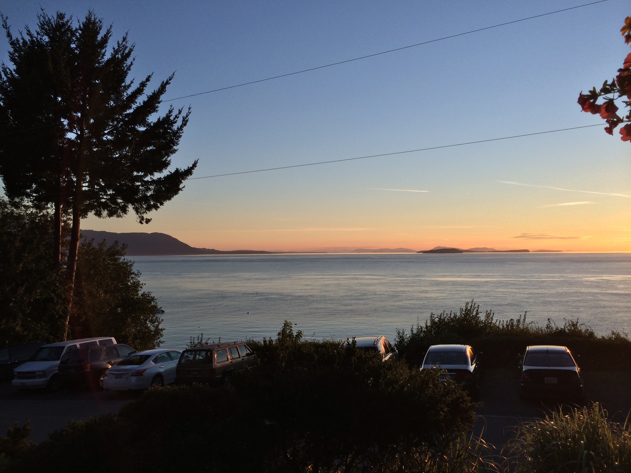 The sun will be about here at this point in the meal. Looking west towards Orcas, Matia and Sucia islands.