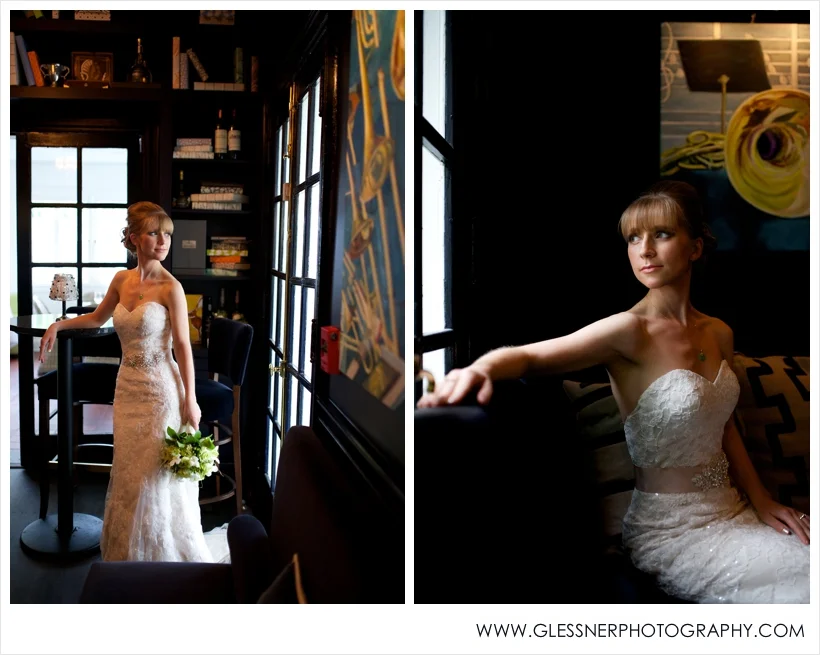 Aksana Vasilyeva's bridal portrait session at Spring House Restaurant in downtown Winston-Salem, NC. Photo by NC wedding photographers Glessner Photography.