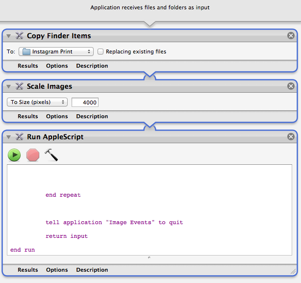 The updated automator application (saved in my applications folder)