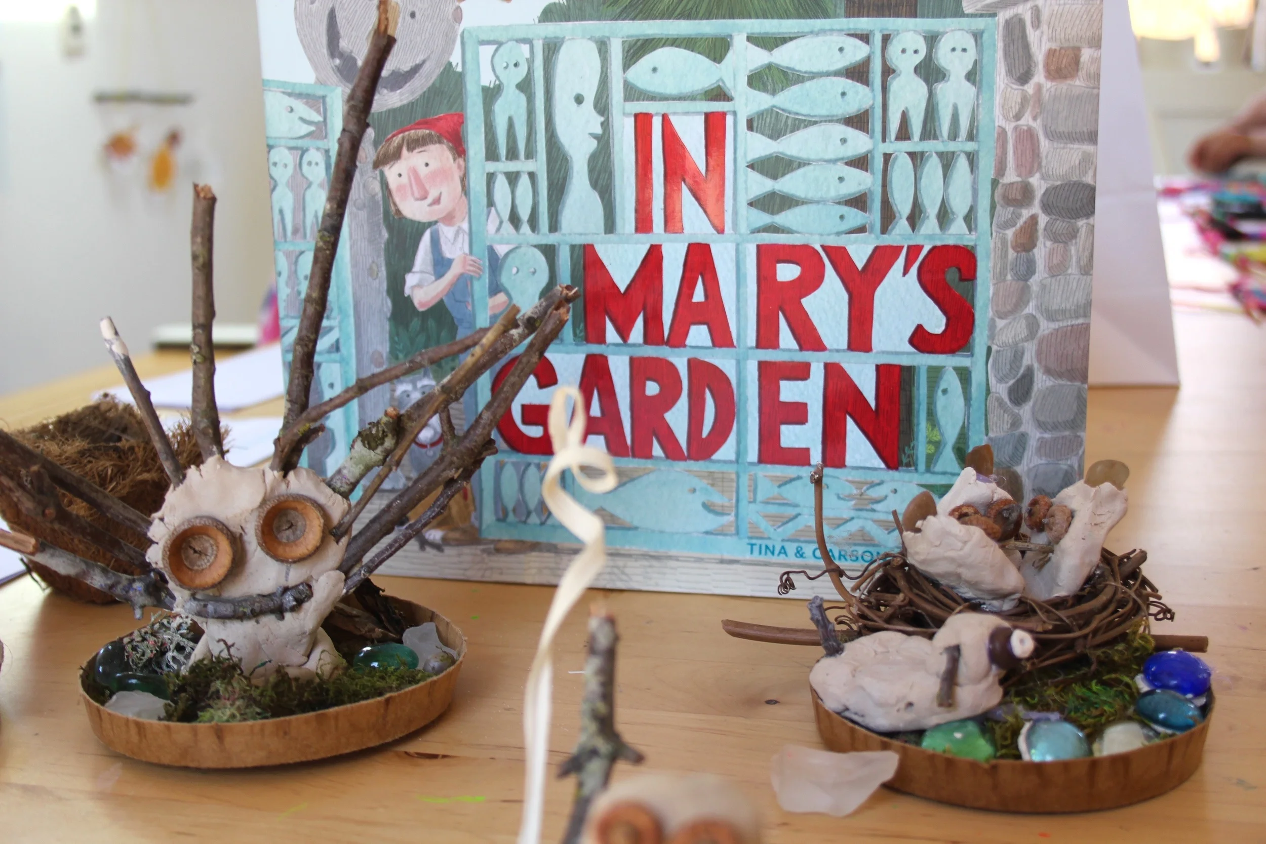 outdoor sculpture with natural materials inspired by mary's garden in fox point, wisconsin