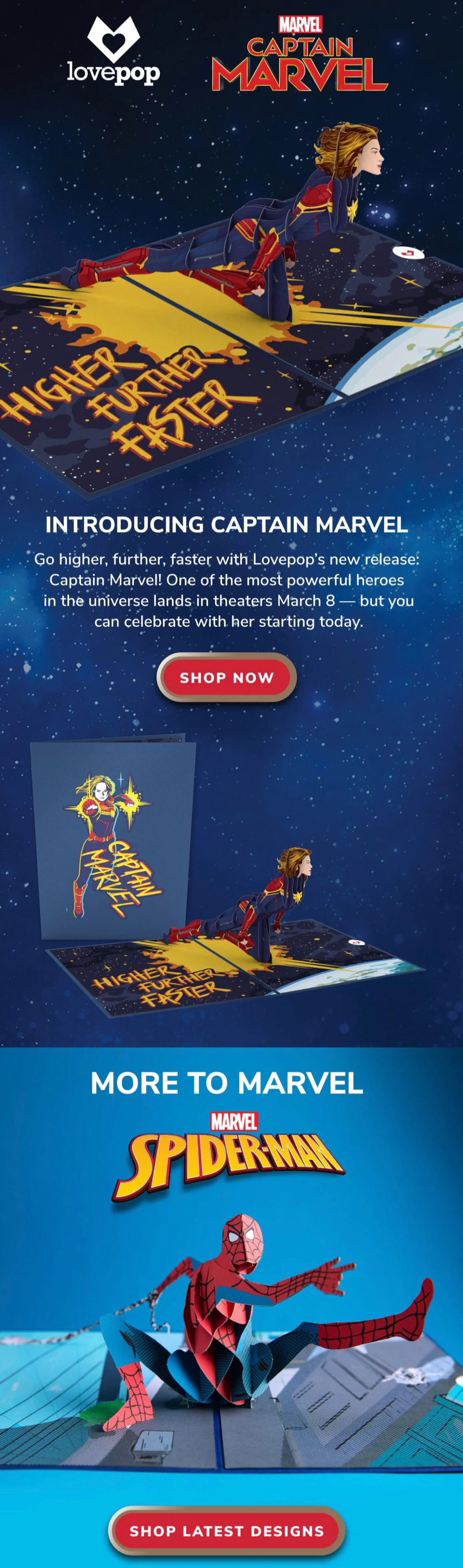 Lovepop Cards new design email launch: Marvel’s Spider-Man