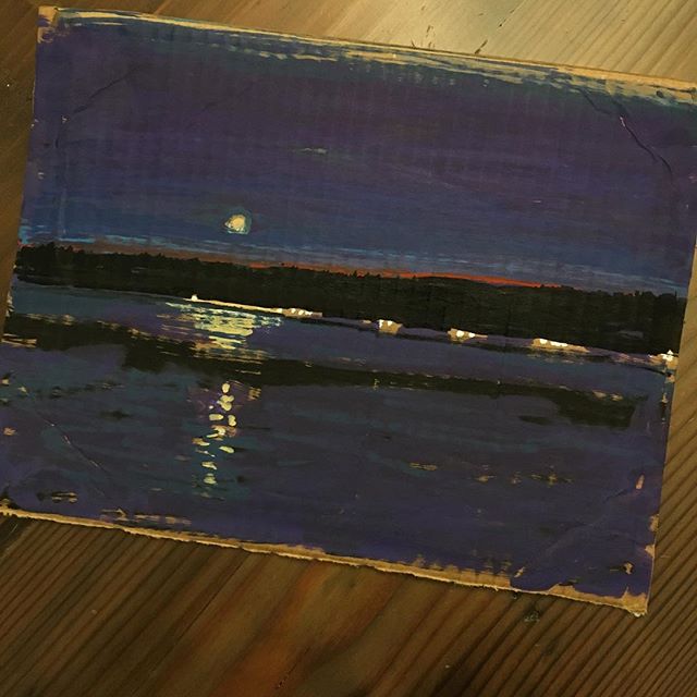 Spent the weekend at Hood Canal  watching the moonrise and had to sketch it on some scrap cardboard with my markers. I plan to turn this into a larger oil painting in the near future. .
.
.
.
#tonytaj #art #painting #night #moon #abstractart #graffit