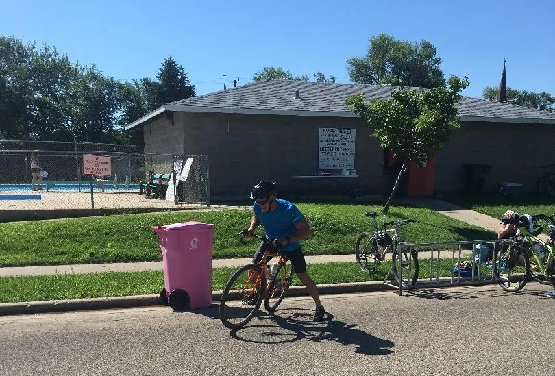 Triathlon athlete, Mark Olson taking off for the bike route.