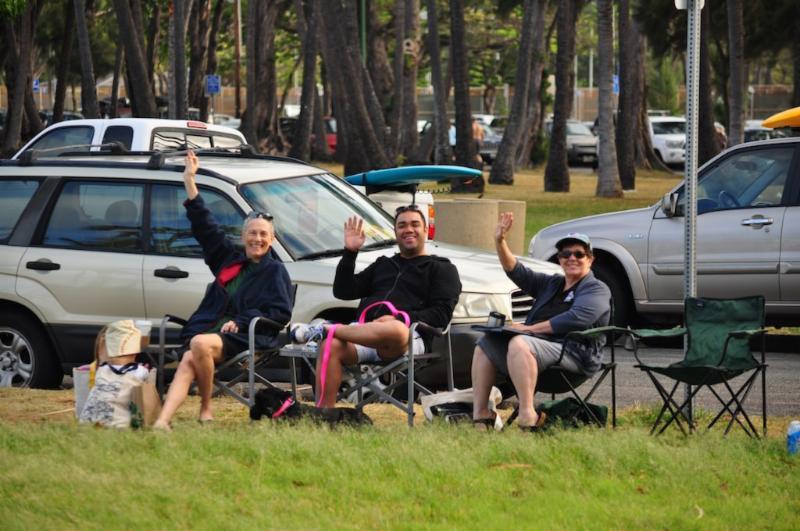  Volunteers sit in style as they watch the bikes during the swim and the run. 