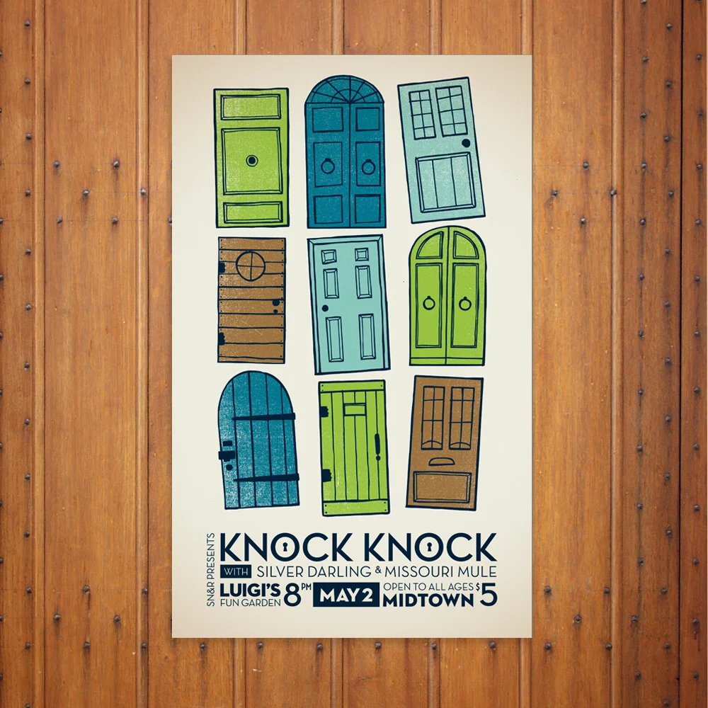 5-color screen-printed poster for an indie rock band. Click below for more images.