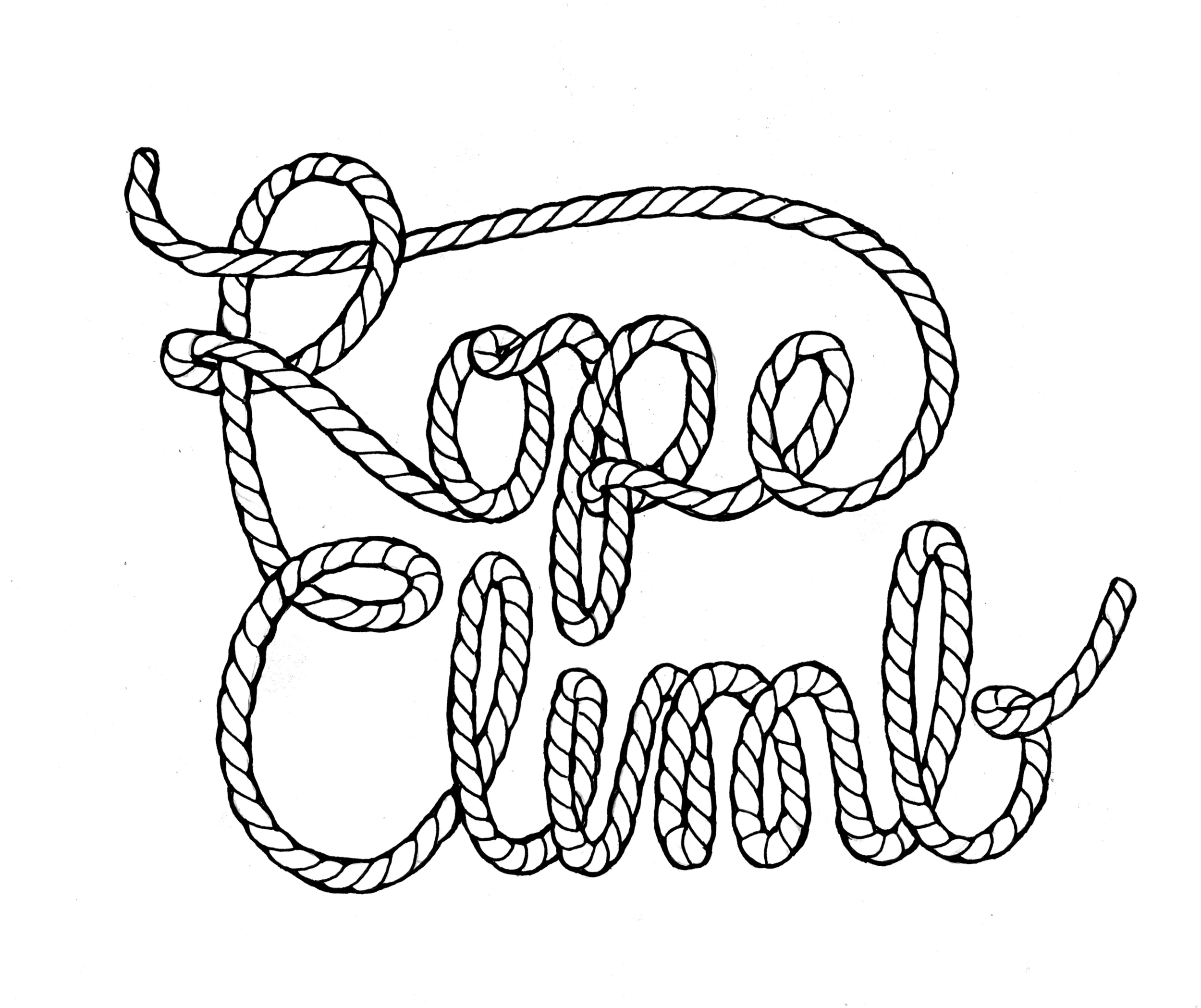 Next I drew in the rope texture and outlined the entire drawing in ink. This is the most tedious part of any hand-lettering project. Of course, any minor mistakes made can usually be fixed in photoshop. This is the scanned image (600 dpi) of my final drawing. After this I scaled the scanned image up by 300% and did a live trace in Illustrator. Next I did some minor tweaks to the image, which resulted in separating the type into three parts (seen below) so that I would have more freedom in playing with color in the next step.
