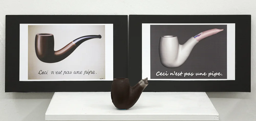 A 3D printed pipe and it’s 3D mesh model are featured alongside the iconic image by Magritte. A project about language, representation, and how a digital concept through the use of a 3D printer can become a literal form.
