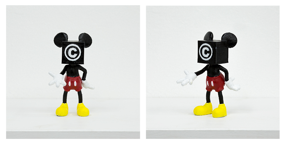 Dealing with ideas of copyright and creative freedom, this projected features a 3D scanned replica of a Mickey Mouse toy which was been digitally altered to have a “Copyright” symbol for a face. The iconic image outstretches it’s hand as if to claim it’s due royalties.