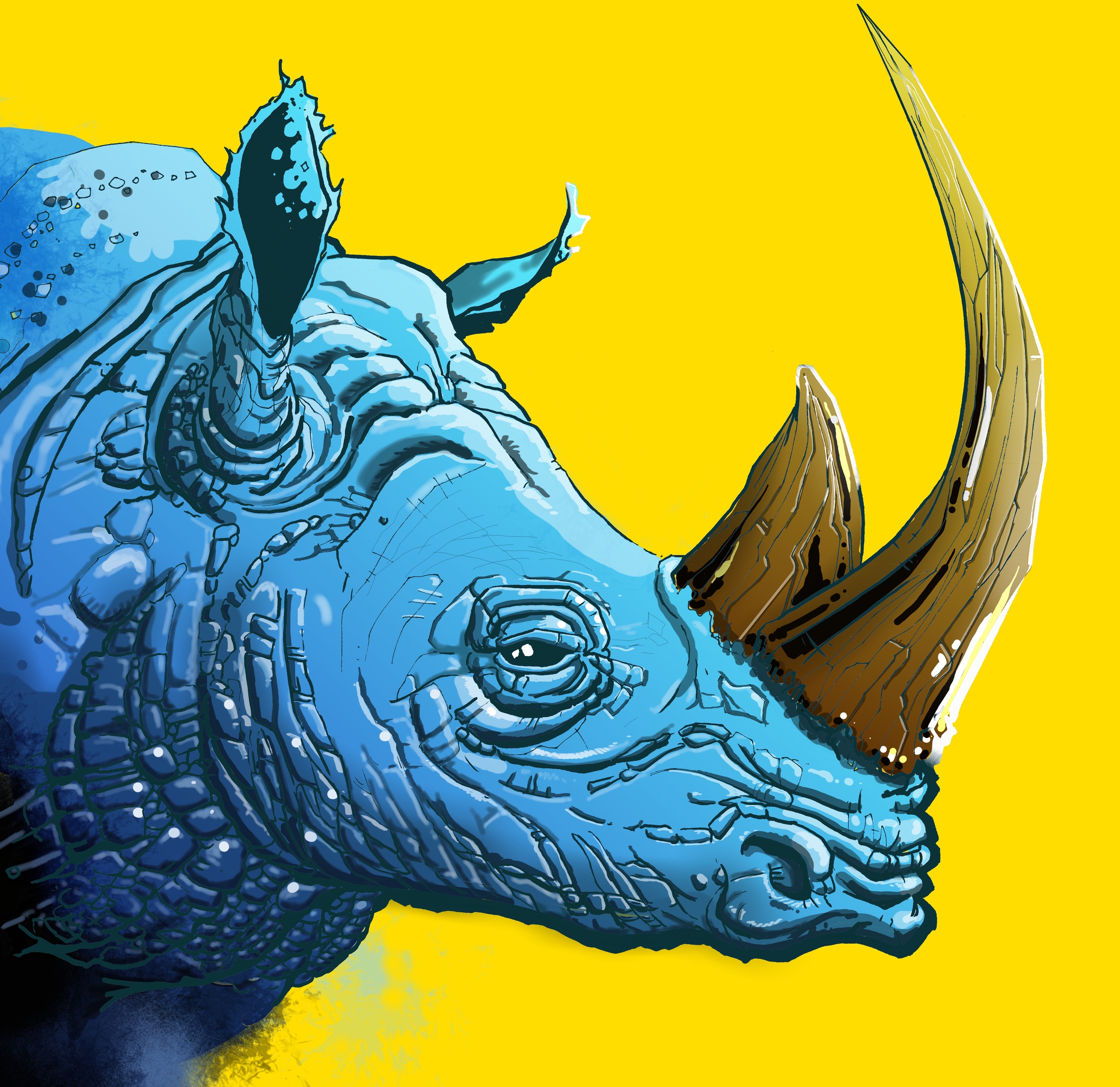 Blue Rhino on Yellow Background