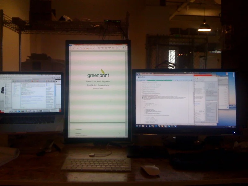 As you can see from the photo I have rotated my 24" Dell to portait format as an experiment. The idea is that it will help me when writing code and documentation in being able to see much more of the a document at once. 