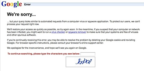 I keep getting this message from Google on some pretty benign searches. Anybody else seen this?