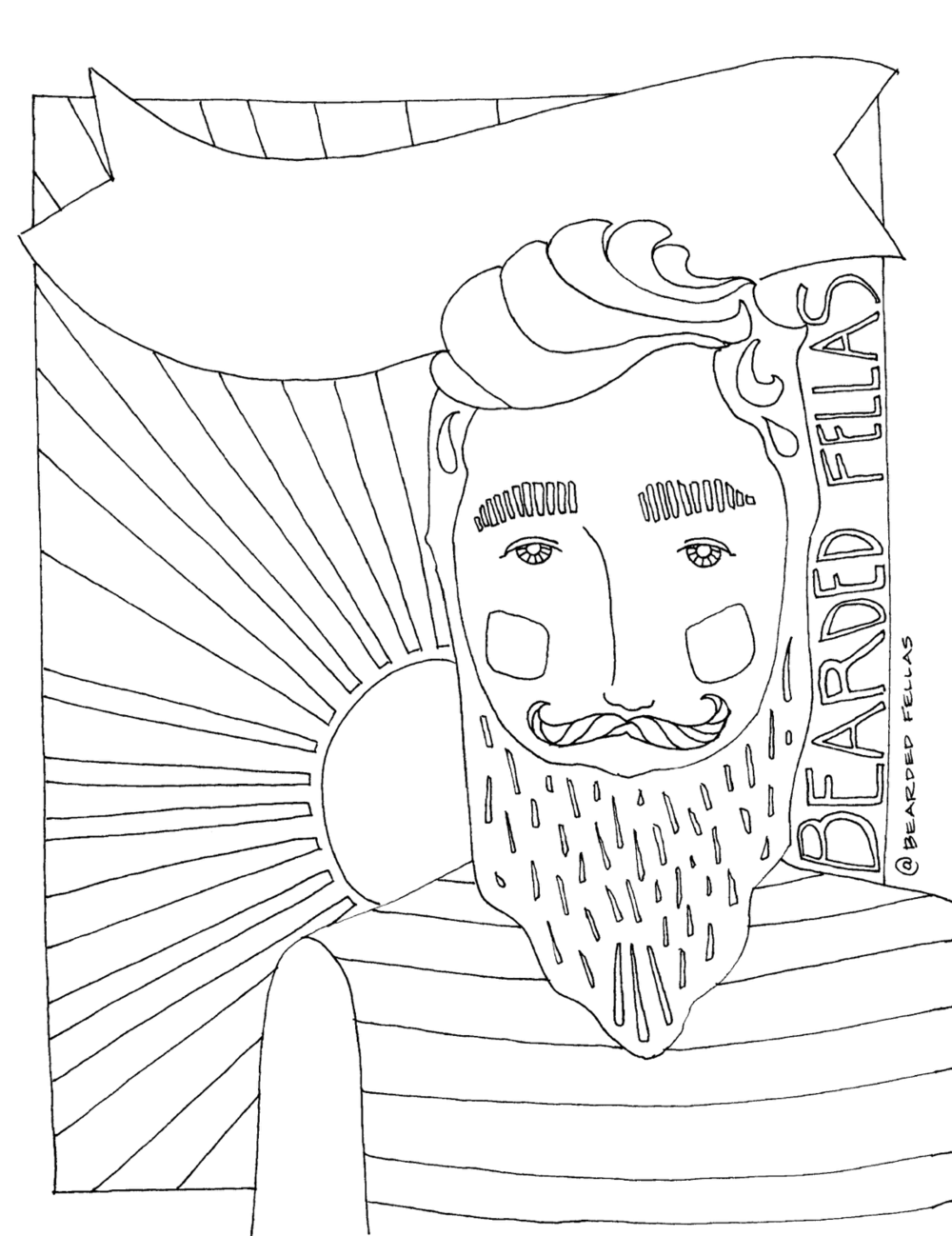Bearded Fella with Sun Burst Coloring Page