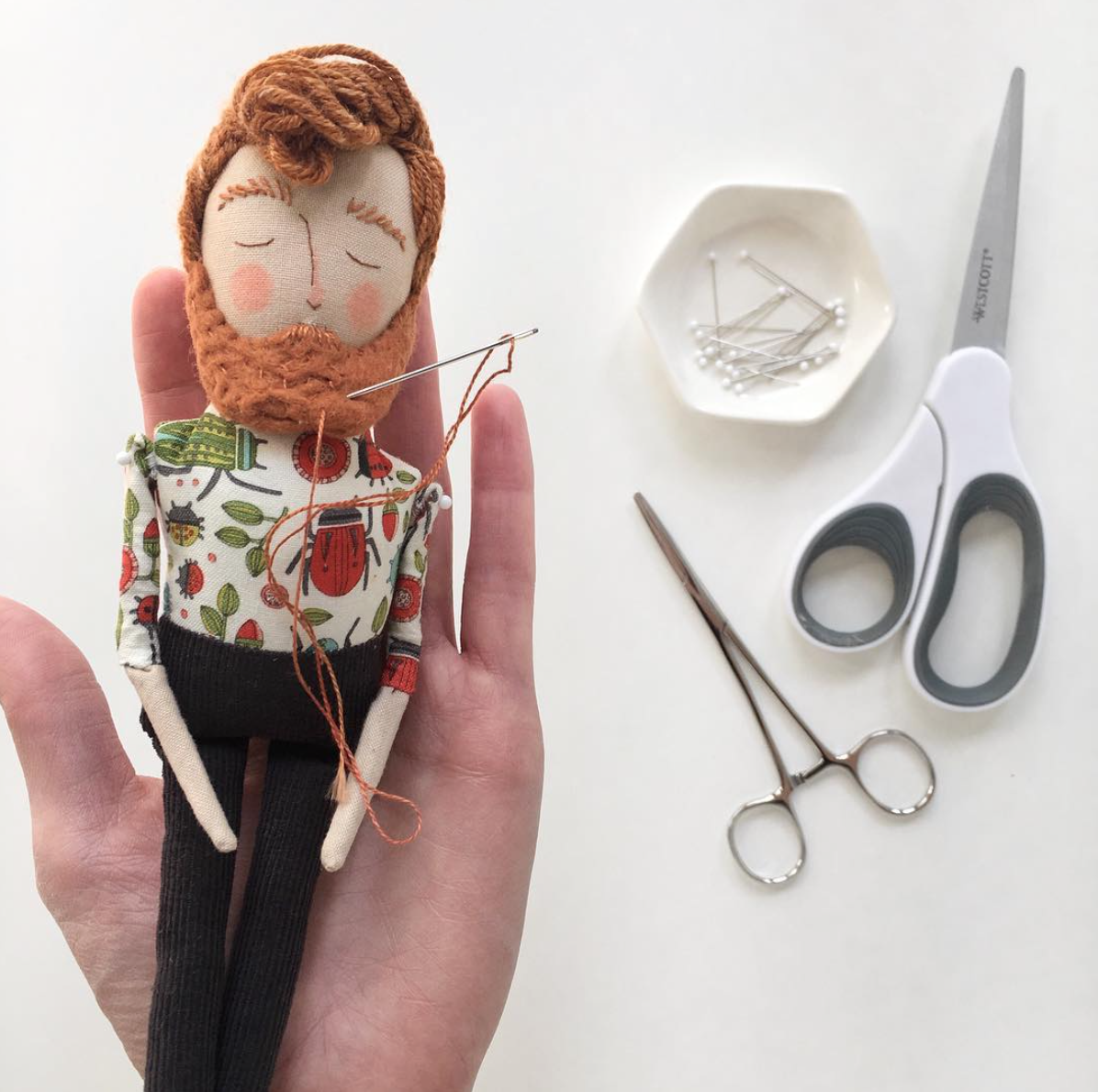 Ginger Bearded Fella doll being made
