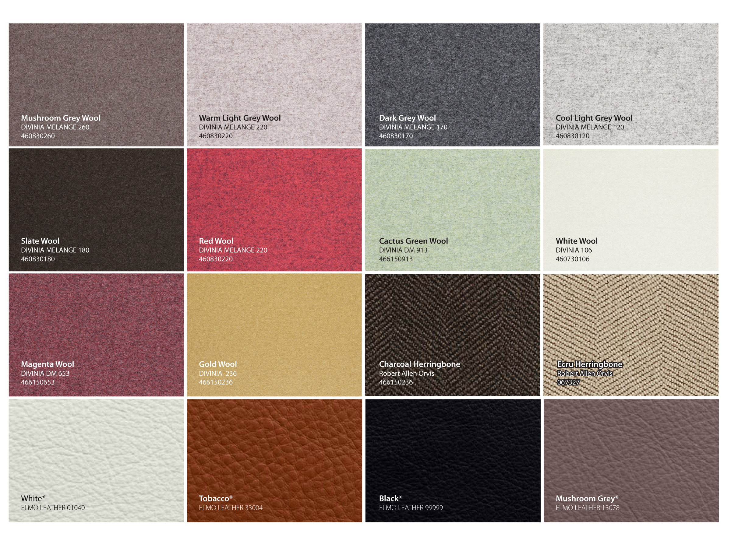 Upholstery Options * leather incurs additional fee